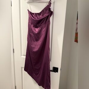 Lulu's Asymmetrical Satin Dress in Deep Purple
